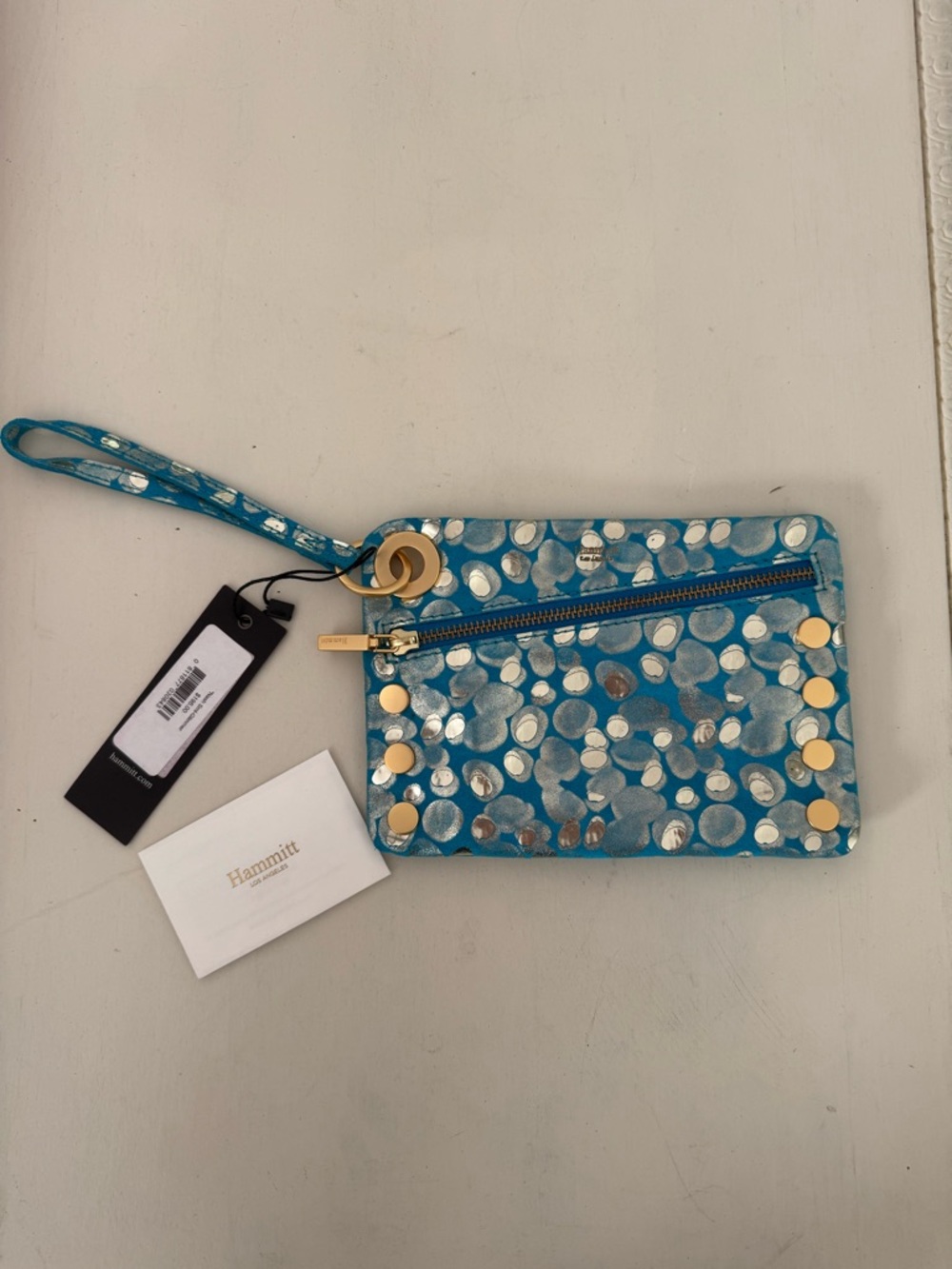 Hammitt Teal Wristlet Clutch with Metallic Confetti and Gold Hardware
